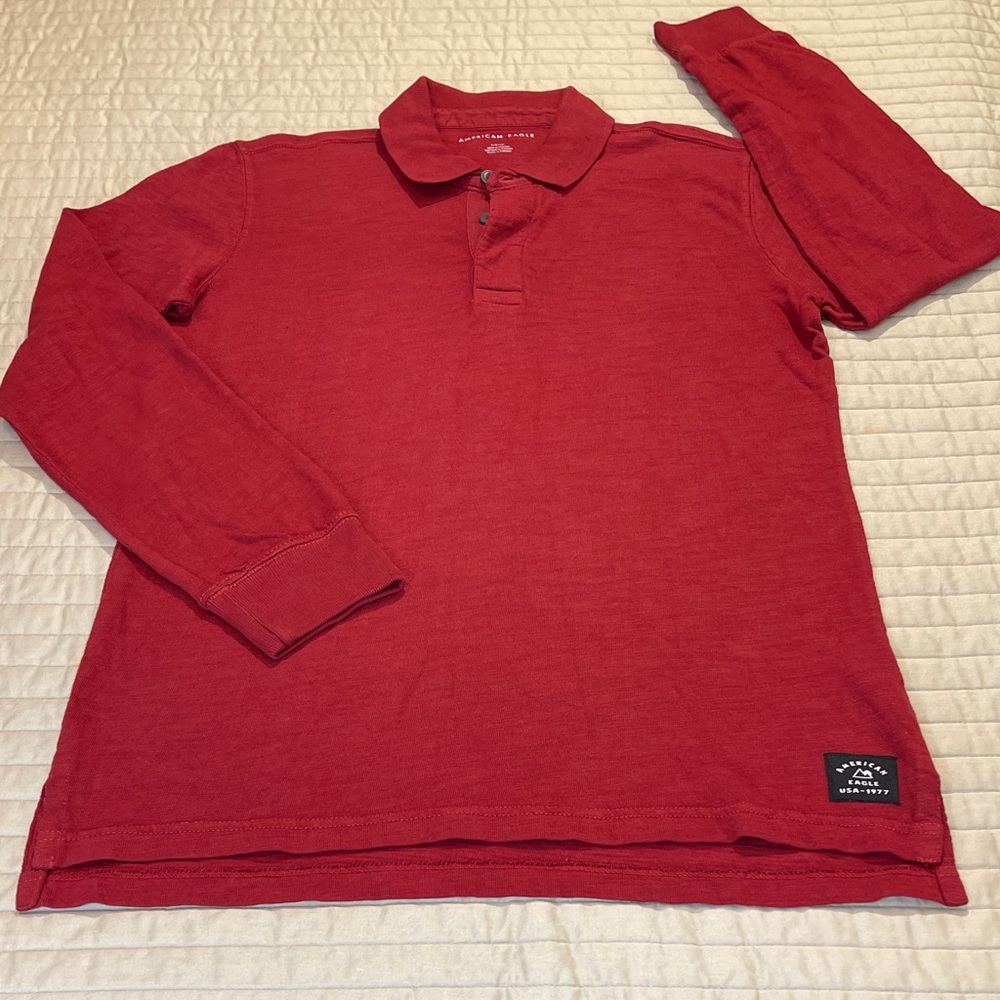 American Eagle Outfitters Red Long Sleeve Polo MENS SIZE S NWT